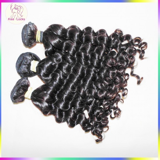 STEAMED Malaysian deep bouncy curly virgin hair weft 3pcs mix lots 100% KissLocks human hair