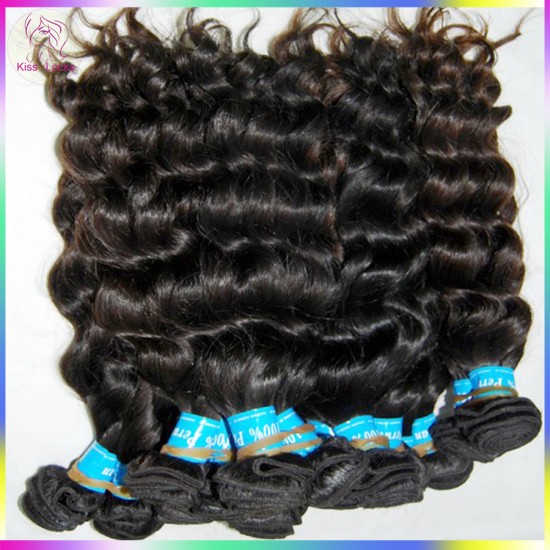 New Fashion 10A Peruvian Virgin Unprocessed loose curly(more Wavy) Hair Weave 3pcs/lot Natural Wave KissLocks Hair