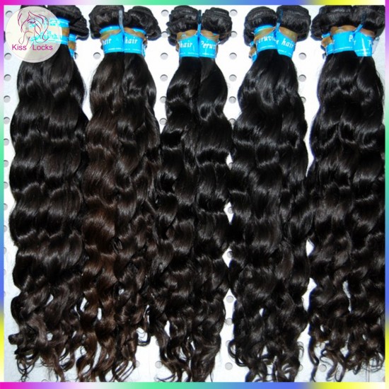 New Fashion 10A Peruvian Virgin Unprocessed loose curly(more Wavy) Hair Weave 3pcs/lot Natural Wave KissLocks Hair