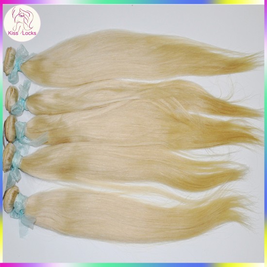 Top quality human hair Russian Silky Straight 3 bundles raw hair blonde extensions #613 Light Color KissLocks Weave Star
