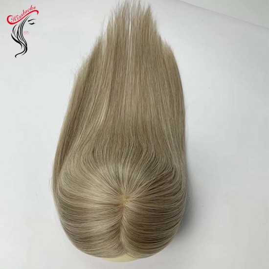 Silk base 3"x5" women's toppers 100% high quality Raw human hair #P9/613 blended colors grey coverage