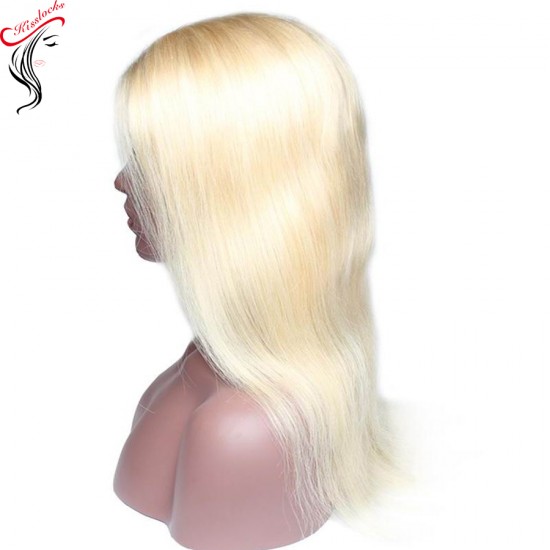 Pre-plucked hairline with baby hair blonde #613 Russian human hair Full lace handtied wigs Silky Straight