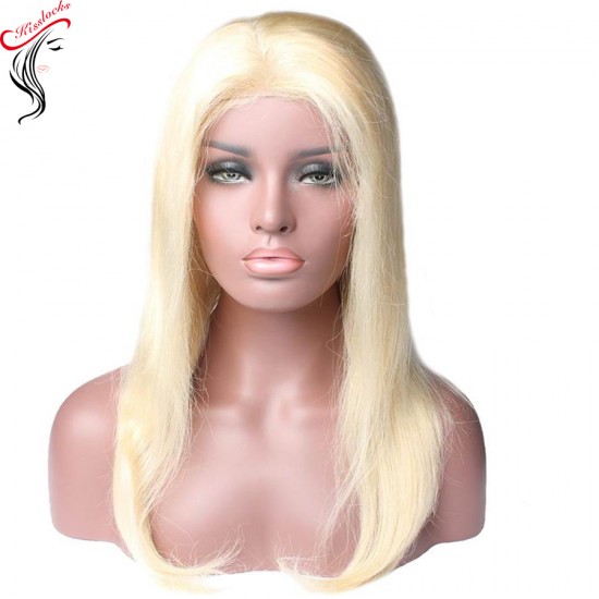 Pre-plucked hairline with baby hair blonde #613 Russian human hair Full lace handtied wigs Silky Straight