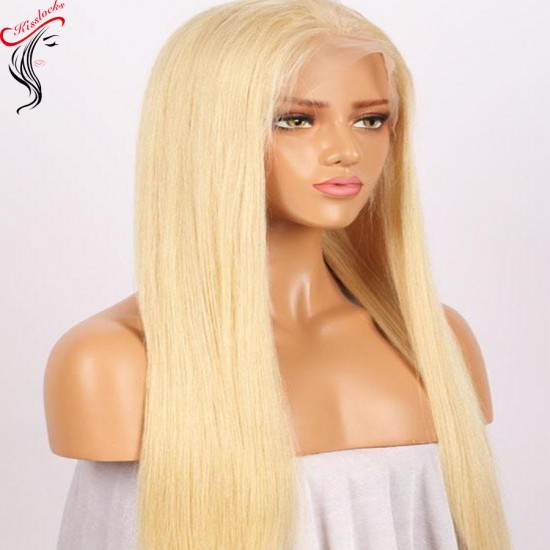 Pre-plucked hairline with baby hair blonde #613 Russian human hair Full lace handtied wigs Silky Straight