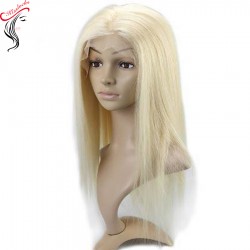 Pre-plucked hairline with baby hair blonde #613 Russian human hair Full lace handtied wigs Silky Straight