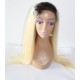 Blonde #613 closure wig with dark roots silky straight Russian blonde human hair 180% density