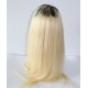 Blonde #613 closure wig with dark roots silky straight Russian blonde human hair 180% density