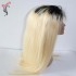 Blonde #613 closure wig with dark roots silky straight Russian blonde human hair 180% density 