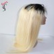 Blonde #613 closure wig with dark roots silky straight Russian blonde human hair 180% density