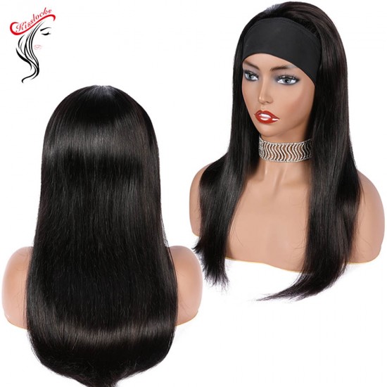 180% Density(use 3 bundles) Headband Wig Raw Hair Quality straight wavy curly different textures Pre-Attached Machine Made Glueless Wigs